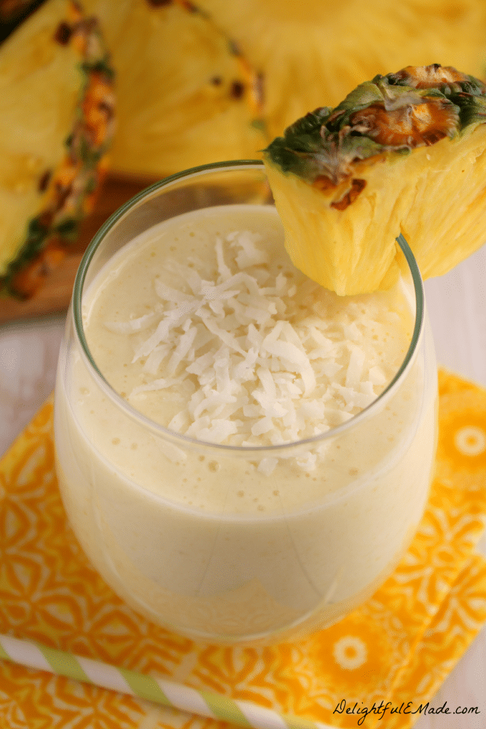 Cool, refreshing and delicious!  This Pina Colada smoothie is the perfect breakfast or snack any time of day!