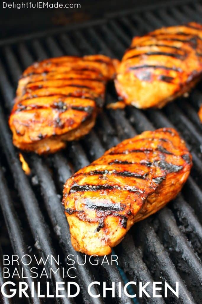 This super simple balsamic grilled chicken will be your new favorite dinner idea!  Made with a 5-ingredient brown sugar marinade, this grilled chicken recipe is done and on the table in under 20 minutes!