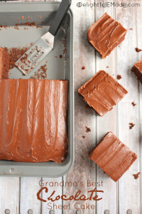 Super moist, chocolaty and completely delicious! This decadent chocolate sheet cake is topped with a luscious chocolate icing making it my all-time favorite chocolate cake! Once slice won't be enough!