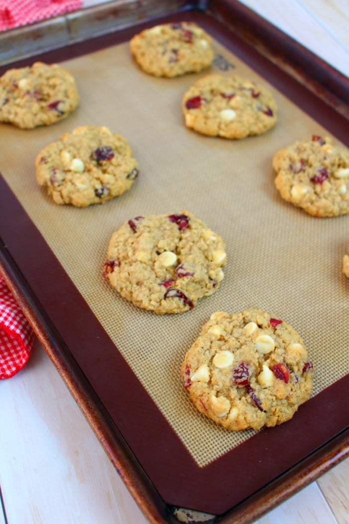 One of my favorite oatmeal cookie recipes are these White Chocolate Chip Cranberry Oatmeal Cookies. The pretty red "craisins" make them perfect for Christmas, but they're actually amazing any time of year!