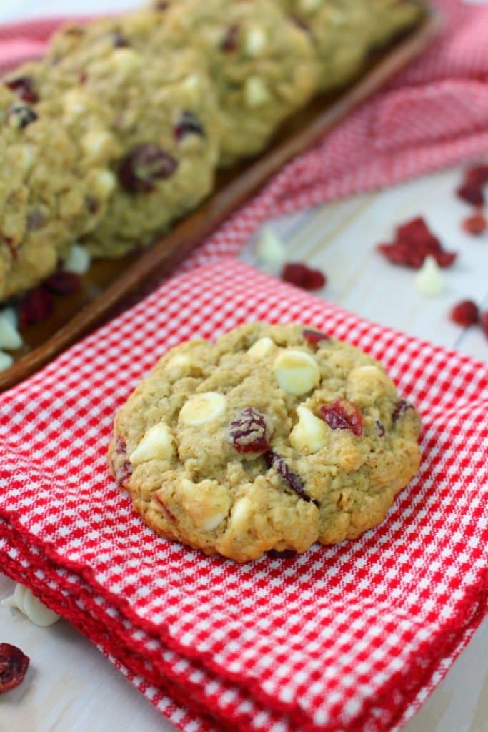 One of my favorite oatmeal cookie recipes are these White Chocolate Chip Cranberry Oatmeal Cookies. The pretty red "craisins" make them perfect for Christmas, but they're actually amazing any time of year!