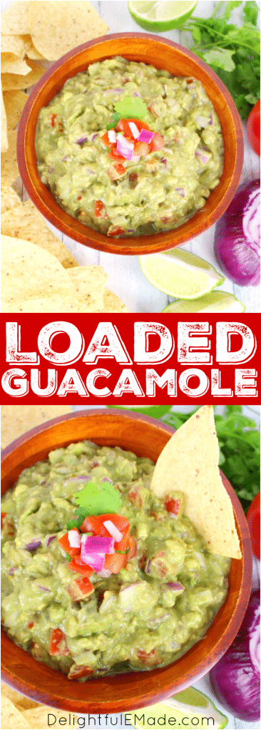 A must-have for any Mexican meal! This fresh, delicious chunky guacamole is loaded with fresh avocados, tomatoes, onions and the perfect spices.   You'll want to put this guacamole on everything!