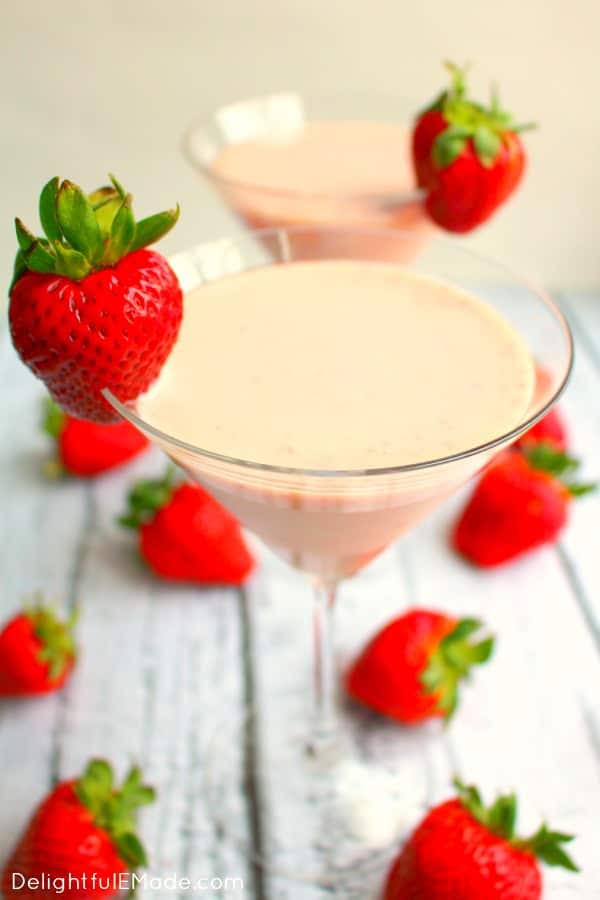 Made with strawberry puree, cake flavored vodka and cream liquor, this easy strawberry cocktail packs a punch, but is sure to please. Tastes just like the classic strawberry shortcake dessert!