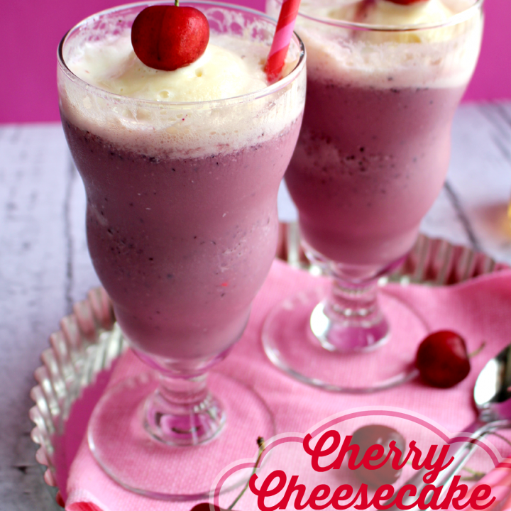 Everything you love about cherry cheesecake in one glorious milkshake! Cold ice cream blended together with fresh cherries and a few other goodies makes this milkshake the perfect treat after a hot day!