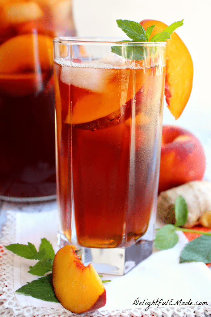 A refreshing, thirst-quenching iced tea perfect for sipping on a hot summer day! This delicious beverage has amazing peach and ginger flavor, and way better than any powdered mix!