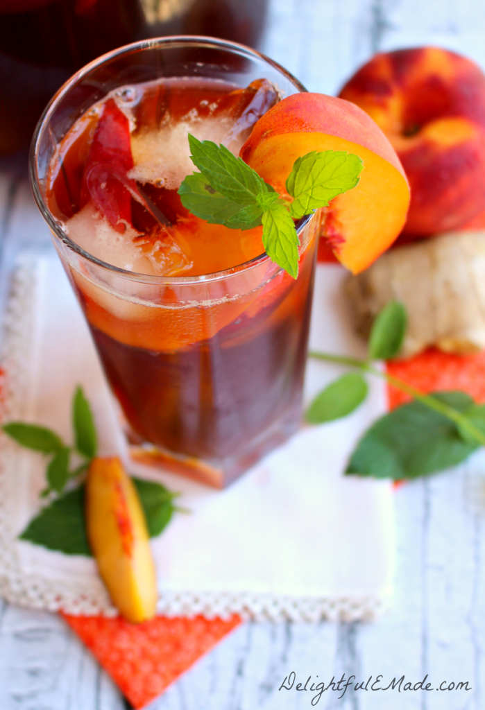 A refreshing, thirst-quenching iced tea perfect for sipping on a hot summer day! This delicious beverage has amazing peach and ginger flavor, and way better than any powdered mix!