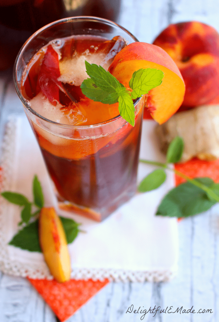 A refreshing, thirst-quenching iced tea perfect for sipping on a hot summer day! This delicious beverage has amazing peach and ginger flavor, and way better than any powdered mix!