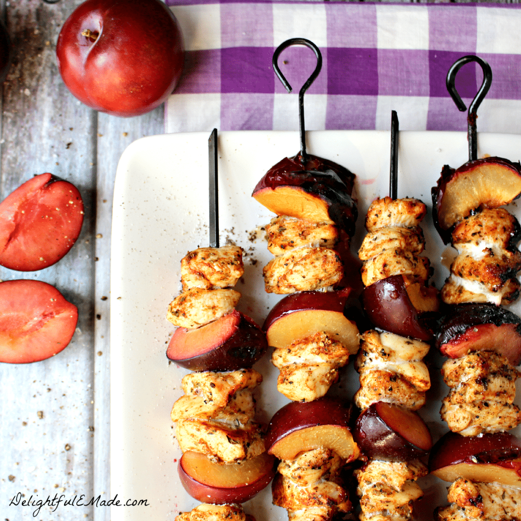 Grilled Chicken and Plum Skewers by DelightfulEMade.com