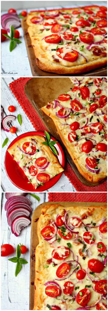 White Pizza with Bacon and Tomatoes by DelightfulEMade.com
