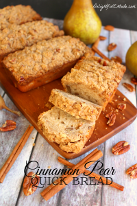 With soft pears, crunchy pecans and a delicious cinnamon flavor, this Cinnamon Pear Quick Bread makes for a delightfully delicious snack!
