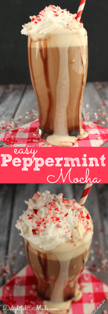 With just a few ingredients, you can easily make your favorite Peppermint Mocha coffee drink right at home! Perfect for the holidays and enjoying with your Christmas cookies!