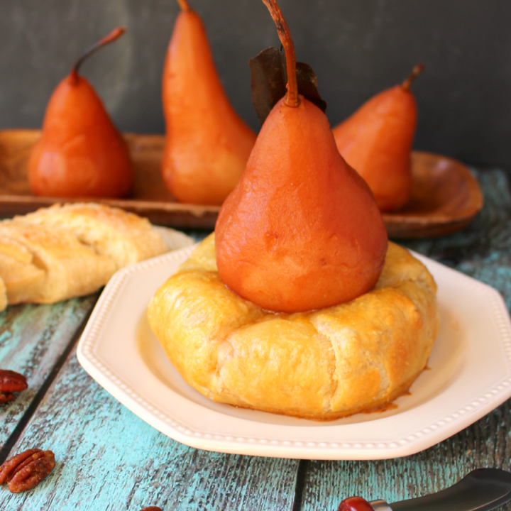 These pears are incredible easy to make, and will be a show-stopper at your next party or holiday gathering as a gorgeous appetizer. The perfect pairing with cocktails or wine!