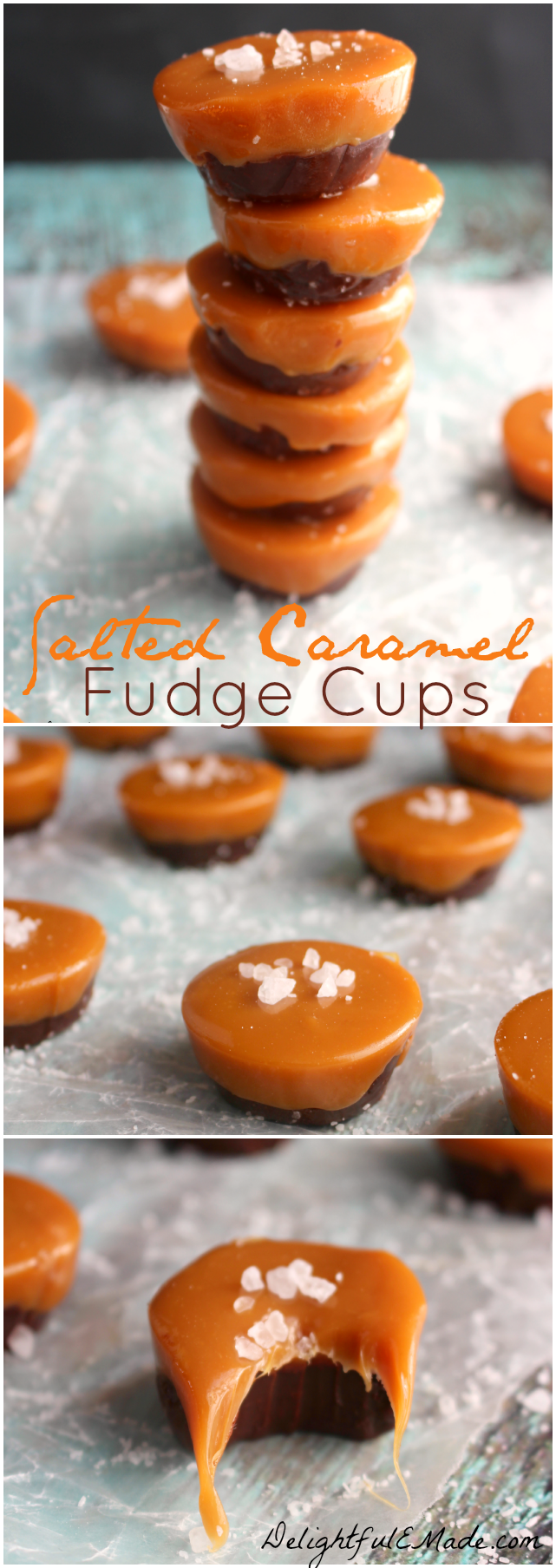 Caramel and chocolate come together to make one incredibly delicious treat! With just four ingredients, these Salted Caramel Fudge cups are soft, gooey, sweet and really easy to make!