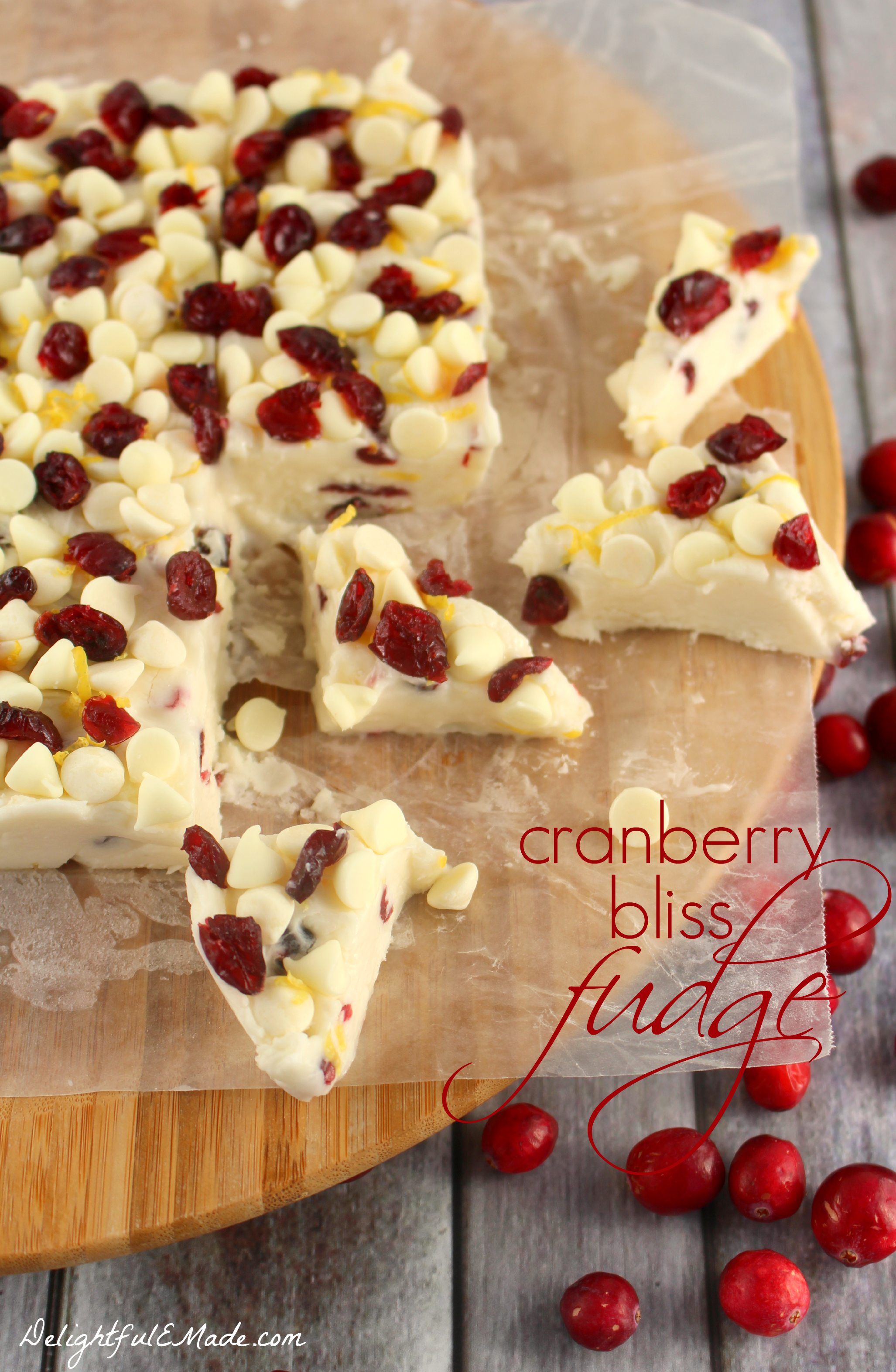If you like the Starbucks Cranberry Bliss Bars, then you'll LOVE this Cranberry Bliss Fudge! Made with white chocolate, lemon zest, and bejeweled with cranberries, it will be your new favorite holiday treat. The perfect Christmas candy!