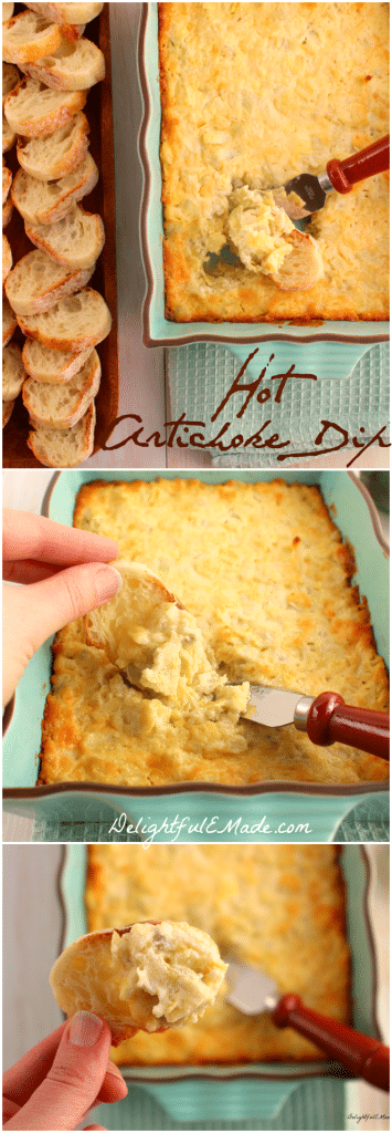 A fun, easy and delicious dip that everyone will love. This Hot Artichoke Dip is not only super-easy to make, its wonderfully delicious!