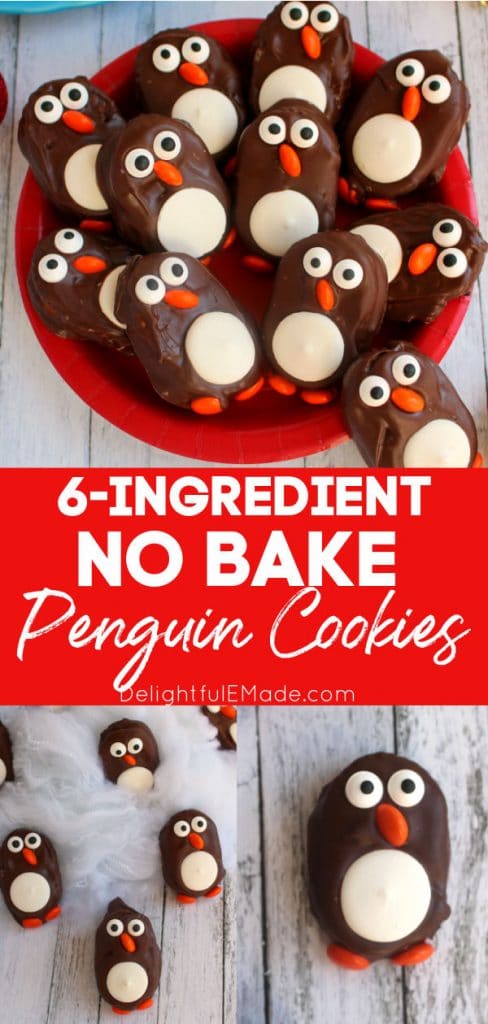 penguin cookies on plate and in snow