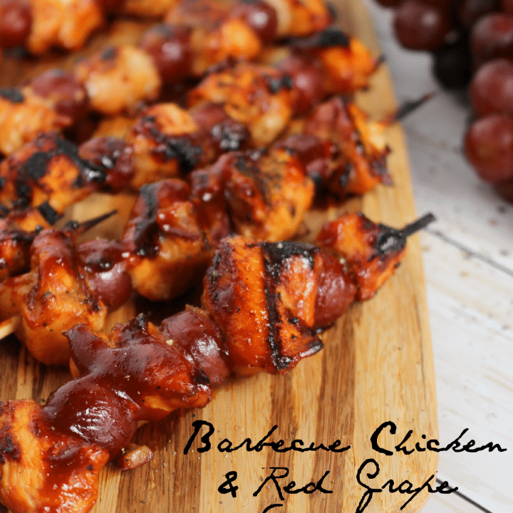 A fantastic quick, easy & delicious dinner idea that the entire family will love! Smokey barbecue sauce covers these chicken and red grape skewers, making the savory sweet flavor combination amazing!