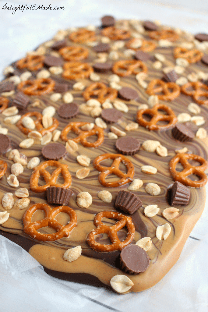 This Peanut Butter Pretzel Bark is perfect to satisfy any craving for chocolate and peanut butter! An amazing salty-sweet treat!
