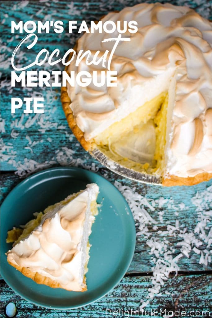 The coconut meringue pie of your dreams! This classic Coconut Cream Pie recipe is made with a gorgeous meringue and perfectly creamy coconut custard filling. This coconut cream pie with meringue is the ultimate dessert for any holiday meal or celebration!