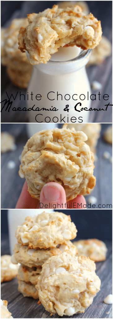 Loaded with coconut, white chocolate chips and macadamia nuts, you won't be able to eat just one of these amazing cookies! Cream cheese helps make these super-moist on the inside, and crisp on the outside, for the perfect cookie!