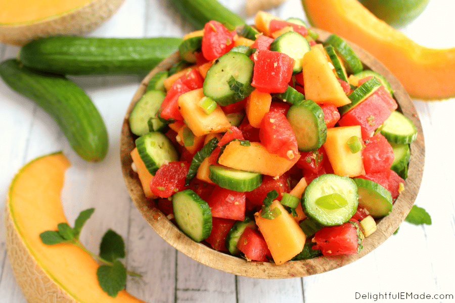 Cucumber Melon Salad - Summer Cucumber Salad with Cantaloupe