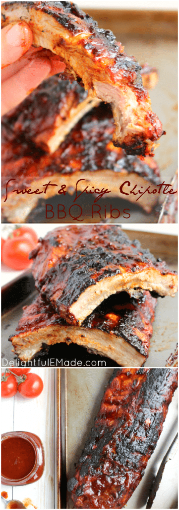 Fire up your grill, its time for ribs! These juicy, tender Sweet and Spicy Chipotle BBQ Ribs are smothered with an amazing Chipotle BBQ sauce and grilled to perfection. The ultimate in summer cookout food!
