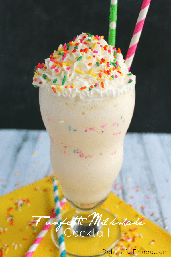 Want to celebrate with a fun, delicious drink?  Made with creamy, delicious vanilla ice cream, lots of sprinkles and a few other goodies, this can be a cocktail or dessert that everyone will love!