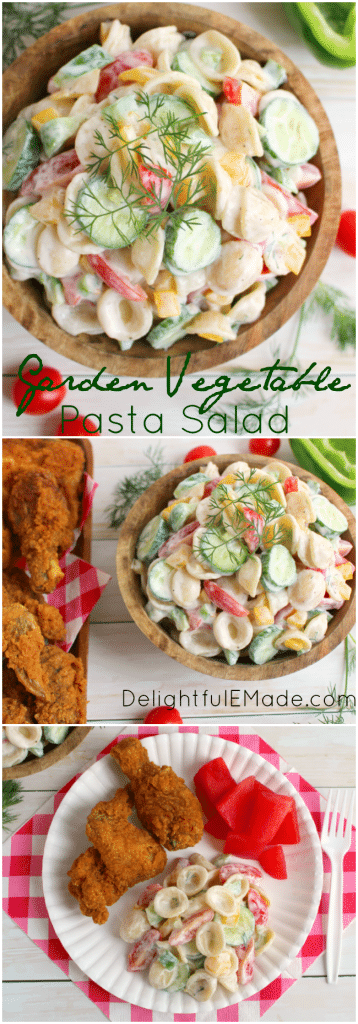 You'll never believe this pasta salad is light and healthy! Made with a delicious Greek yogurt dressing and loaded with fresh garden vegetables, this pasta salad will be your new favorite summer side dish!