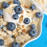 A healthy, easy and delicious way to start your day! Creamy, delicious vanilla oatmeal mixed with plump, fresh blueberries make for a breakfast that's loaded with protein and fiber keeping you full all the way to lunchtime!