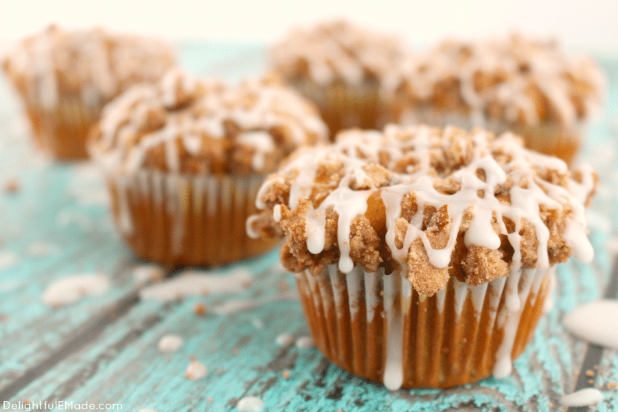All of your fall favorites in one delicious breakfast treat! These Pumpkin Apple Struesel Muffins are wonderfully moist, with big chunks of apples baked inside with a delicious streusel and glaze on top. Bakery quality muffins right at home!