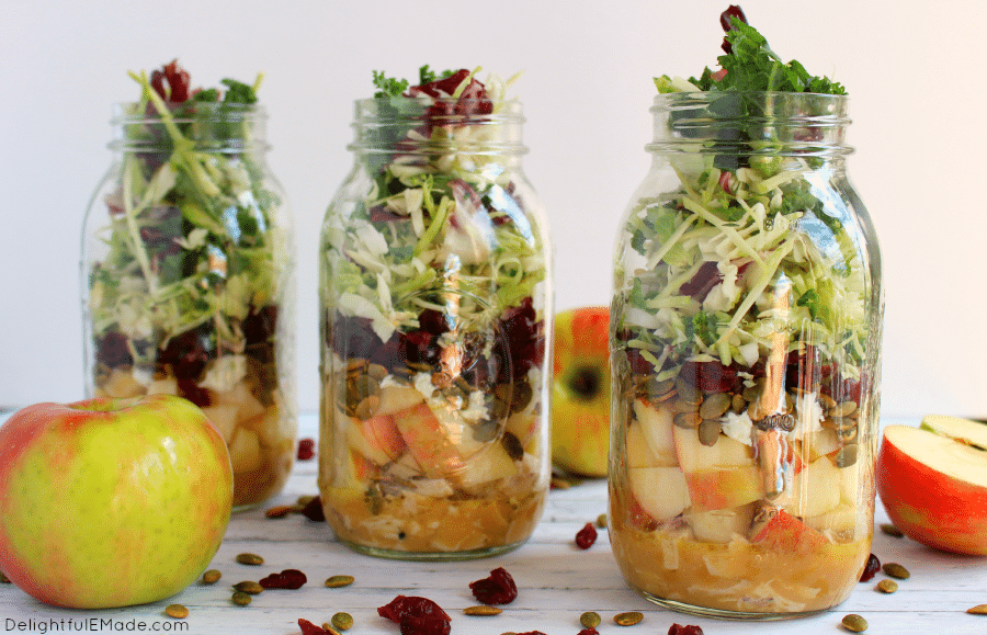 Mason Jar Broccoli Salads with Kale and Apple - Kristine's Kitchen