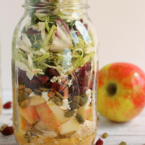 How about a healthy, easy delicious lunch idea? My Honey Crisp Apple & Sweet Kale Salad with Apple Cider Vinaigrette is the perfect lunch solution! Pack ahead of time, and take with you to work, they're the perfect make-head meal!