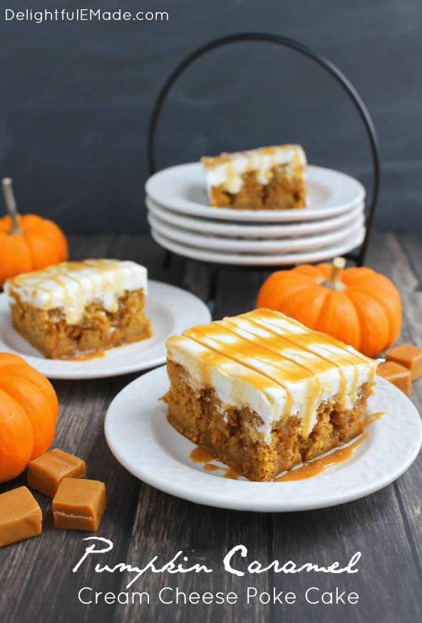 Pumpkin Caramel Cream Cheese Poke Cake - Delightful E Made