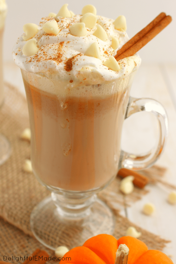 If you like the classic Pumpkin Spice Latte, you're gonna adore this white chocolate version of the must-have fall drink! Made with just a few simple ingredients, this wonderful hot concoction will be your new favorite! No espresso machine necessary!