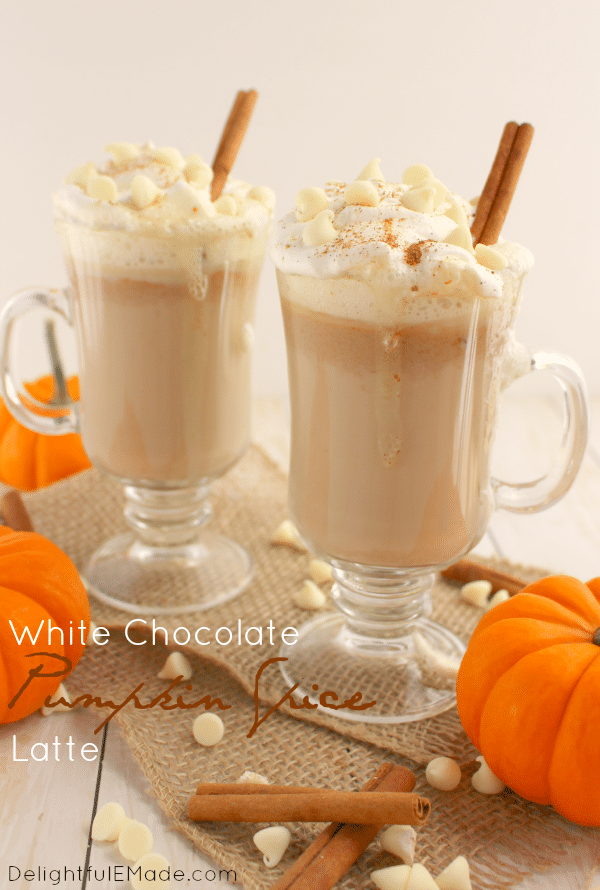 If you like the classic PSL, you're gonna adore this White Chocolate Pumpkin Spice Latte version of the must-have fall drink!  Made with just a few simple ingredients, this wonderful hot coffee drink will be your new autumn favorite.  No espresso machine necessary!