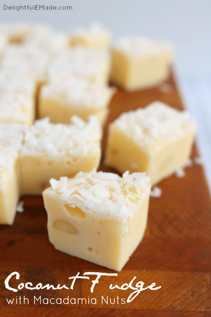 If you're a coconut lover, this fudge is for you! White chocolate, coconut and macadamia nuts make for the most amazing sweet, rich candy treat! Perfect for the holidays or anytime you're in the mood for some tropical flavors!