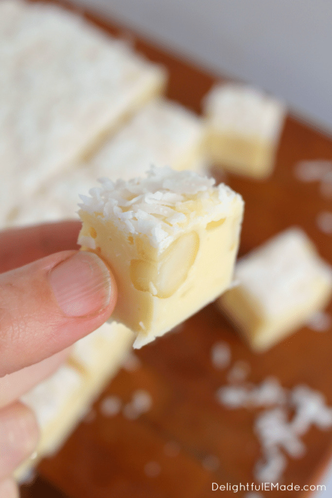 If you're a coconut lover, this fudge is for you! White chocolate, coconut and macadamia nuts make for the most amazing sweet, rich candy treat! Perfect for the holidays or anytime you're in the mood for some tropical flavors!