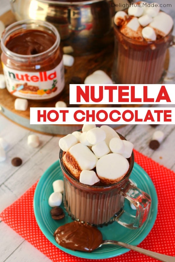 If you love Nutella, this homemade hot chocolate is for you!  Made on the stove top in just minutes, this creamy, Nutella Hot Chocolate recipe is perfect for warming up when its cold outside!