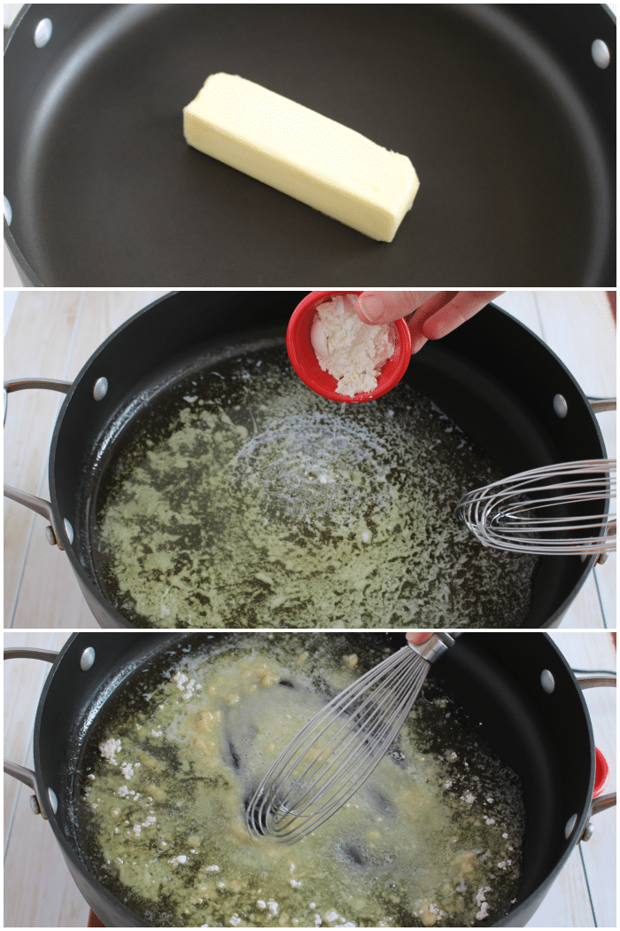 Process photos for how to make alfredo sauce.