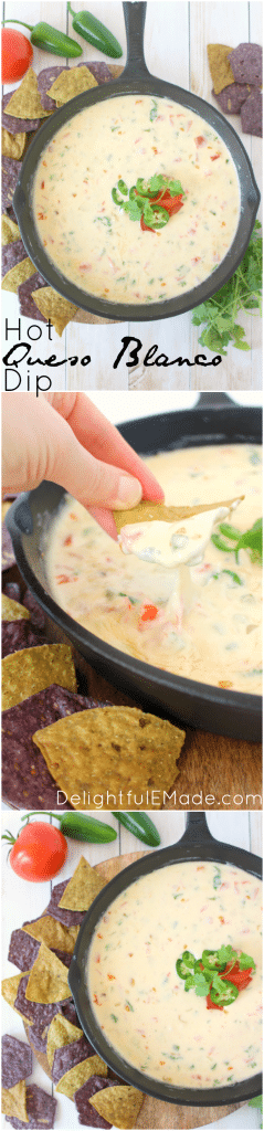 This hot, cheesy dip is perfect for game day! Loaded with two types of cheese, along with fresh tomatoes, jalapenos, and onions, this restaurant-style queso is the perfect appetizer anytime you want a great snack!