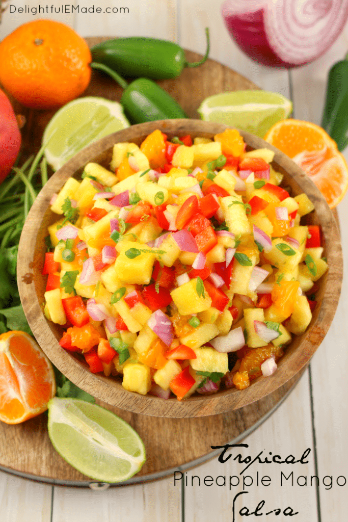 Fresh, healthy flavors of of the tropics are paired with peppers and onions for the most amazing sweet, crunchy salsa! Perfect for topping fish or chicken, and great for eating with chips! 0 Weight Watchers Smart Points!