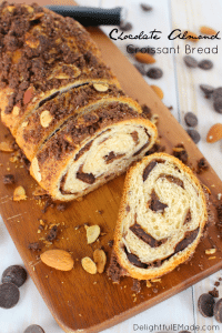 If you love chocolate and almond croissants, this Chocolate Almond Croissant Bread is definitely for you! Loaded with lots of semi-sweet chocolate and sliced almonds, this easy to make breakfast bread is perfect with your morning coffee or tea!