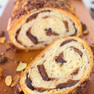 If you love chocolate and almond croissants, this Chocolate Almond Croissant Bread is definitely for you! Loaded with lots of semi-sweet chocolate and sliced almonds, this easy to make breakfast bread is perfect with your morning coffee or tea!