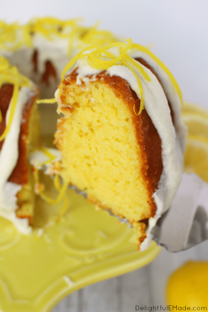 The ultimate lemon dessert! This super moist Lemon Bundt Cake is perfect for just about any occasion! Wonderful as a dessert or great as a sweet Brunch treat. Top with whipped cream or serve with berries for an amazing slice of cake.