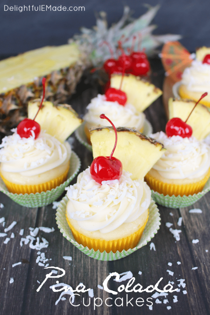 The classic Pina Colada cocktail turned into a cupcake! Pineapple and coconut baked into a moist, delicious cake and then topped with an amazing coconut cream cheese frosting. The perfect to celebrate any occasion!