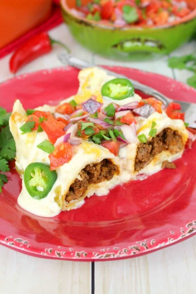 The BEST Beef Sour Cream Enchiladas! Ground Beef Enchiladas Recipe