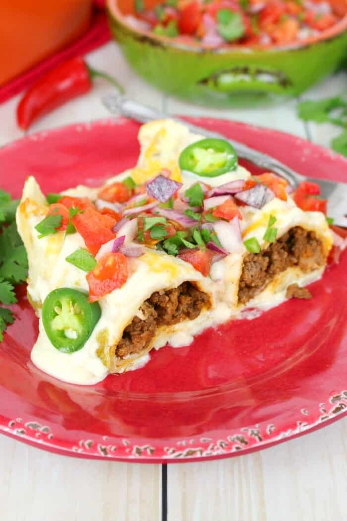 The BEST Beef Sour Cream Enchiladas - Ground Beef Enchiladas Recipe