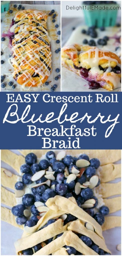 This super-simple Blueberry Breakfast Braid is made from simple, store-bought crescent sheets, along with fresh blueberries, almonds and cream cheese.  No one will ever know this Blueberry Crescent Braid didn't come from a fancy bakery!