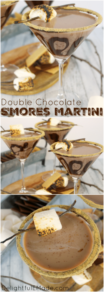 All the amazing flavors of s'mores in one glorious cocktail!  This fantastic summer cocktail is made with marshmallow vodka, creme de cocoa, along with graham cracker crumbs, and toasted marshmallows.  This drink will take you back to fun campfire memories, without the sticky fingers!