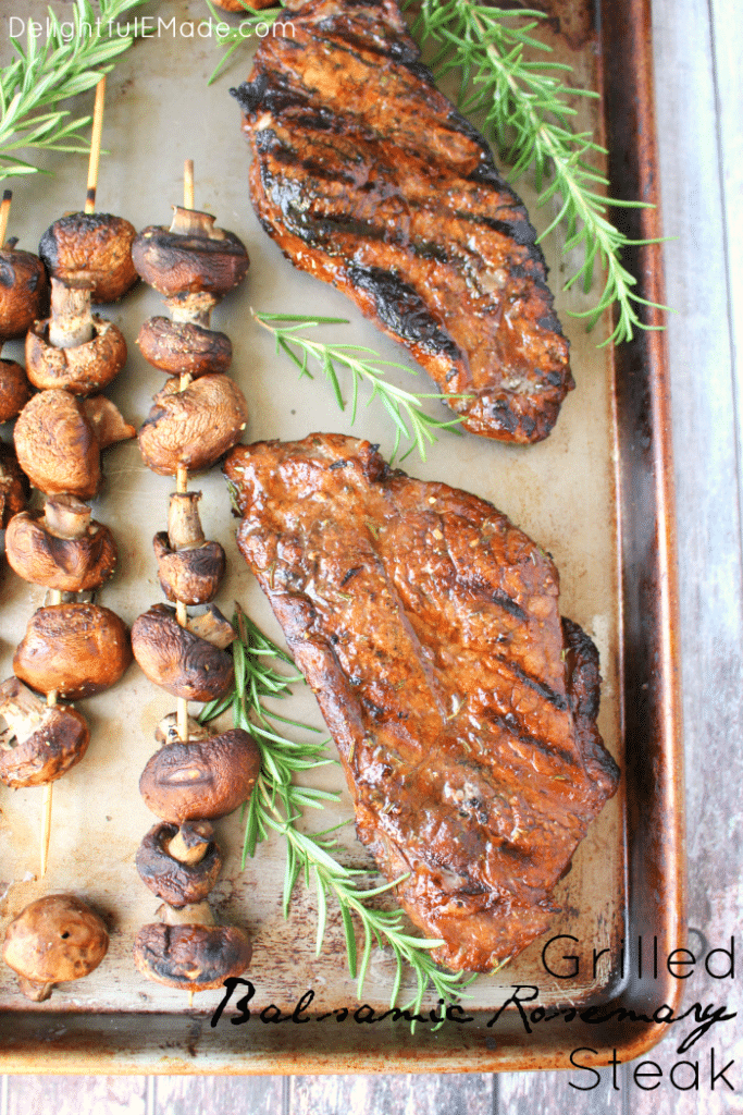 Attention all carnivores - get ready to fire up the grill for these incredibly flavorful steaks! This super simple Balsamic Rosemary marinade is perfect for t-bones, porterhouse, rib-eye, strip steak, flank steak, sirloin and even filet! Paired with grilled mushrooms, these flavor-infused steaks will be a new summer favorite!
